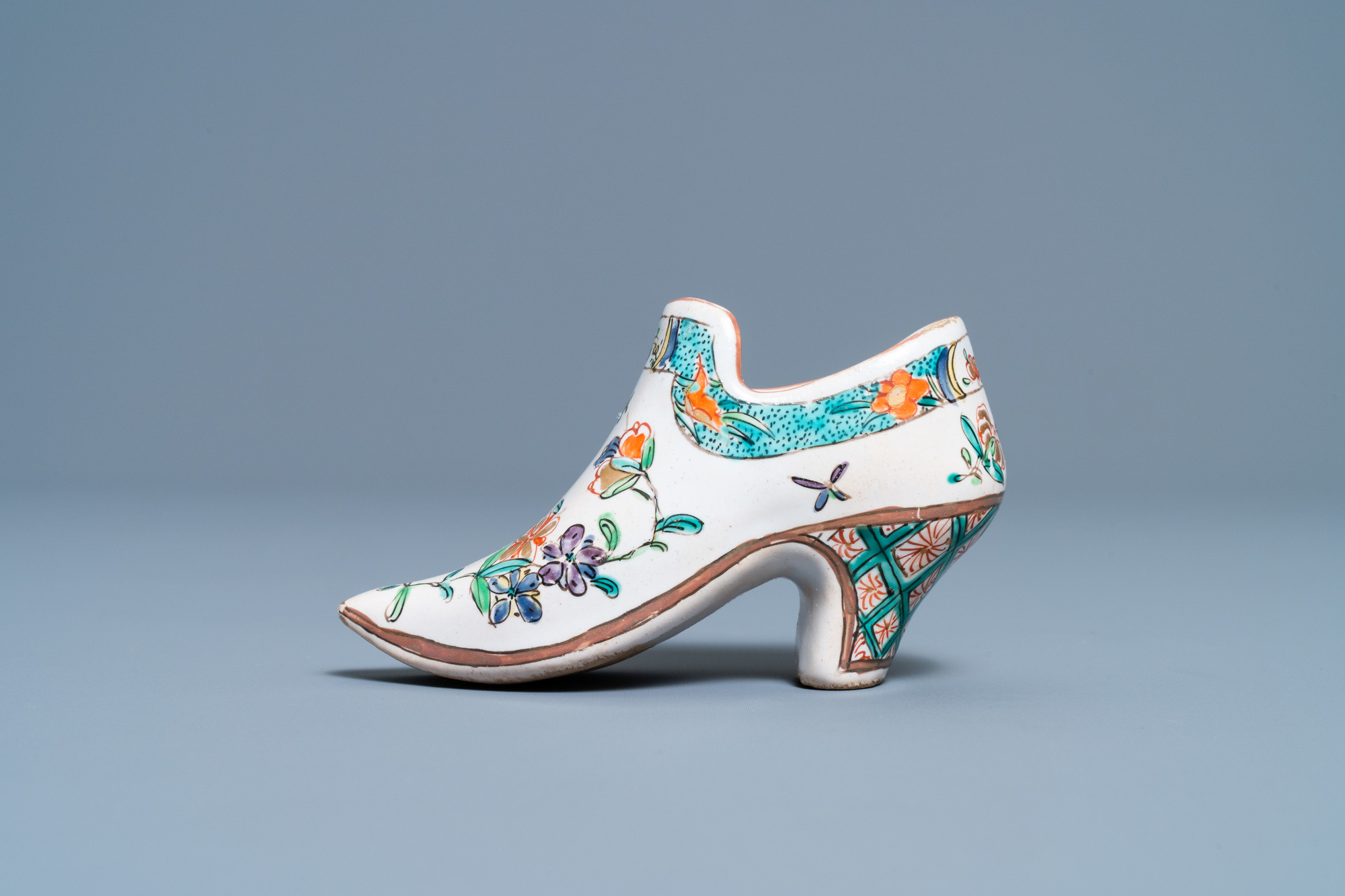 A polychrome petit feu and gilded Dutch Delft covered vase, a shoe and a pair of cashmere palette co - Image 16 of 19