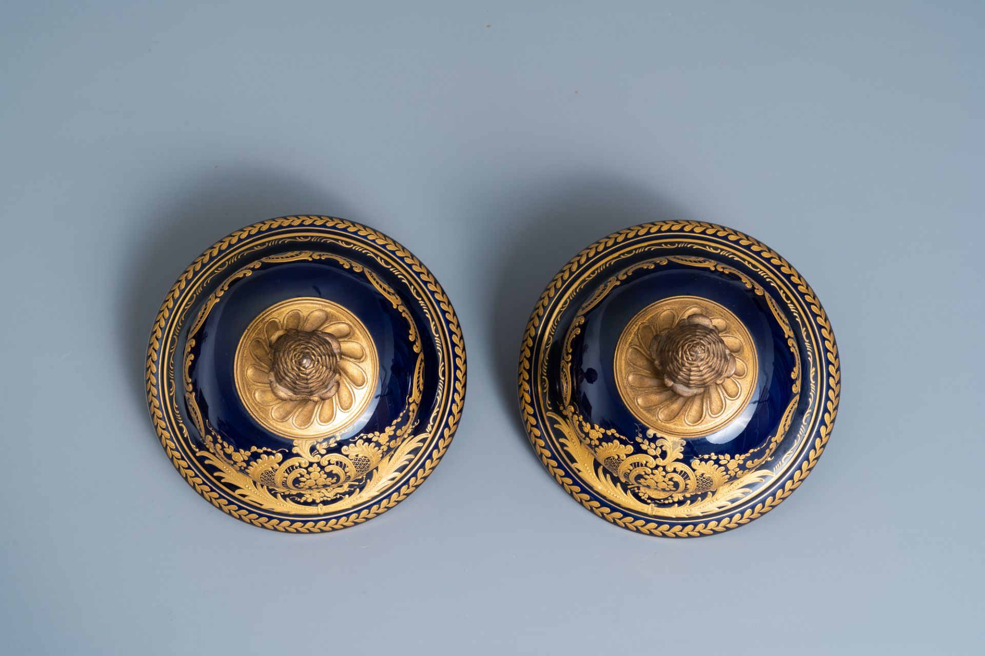 A pair of large French Svres-style vases with gilded bronze mounts, signed Le Berre, 19th C. - Image 7 of 8