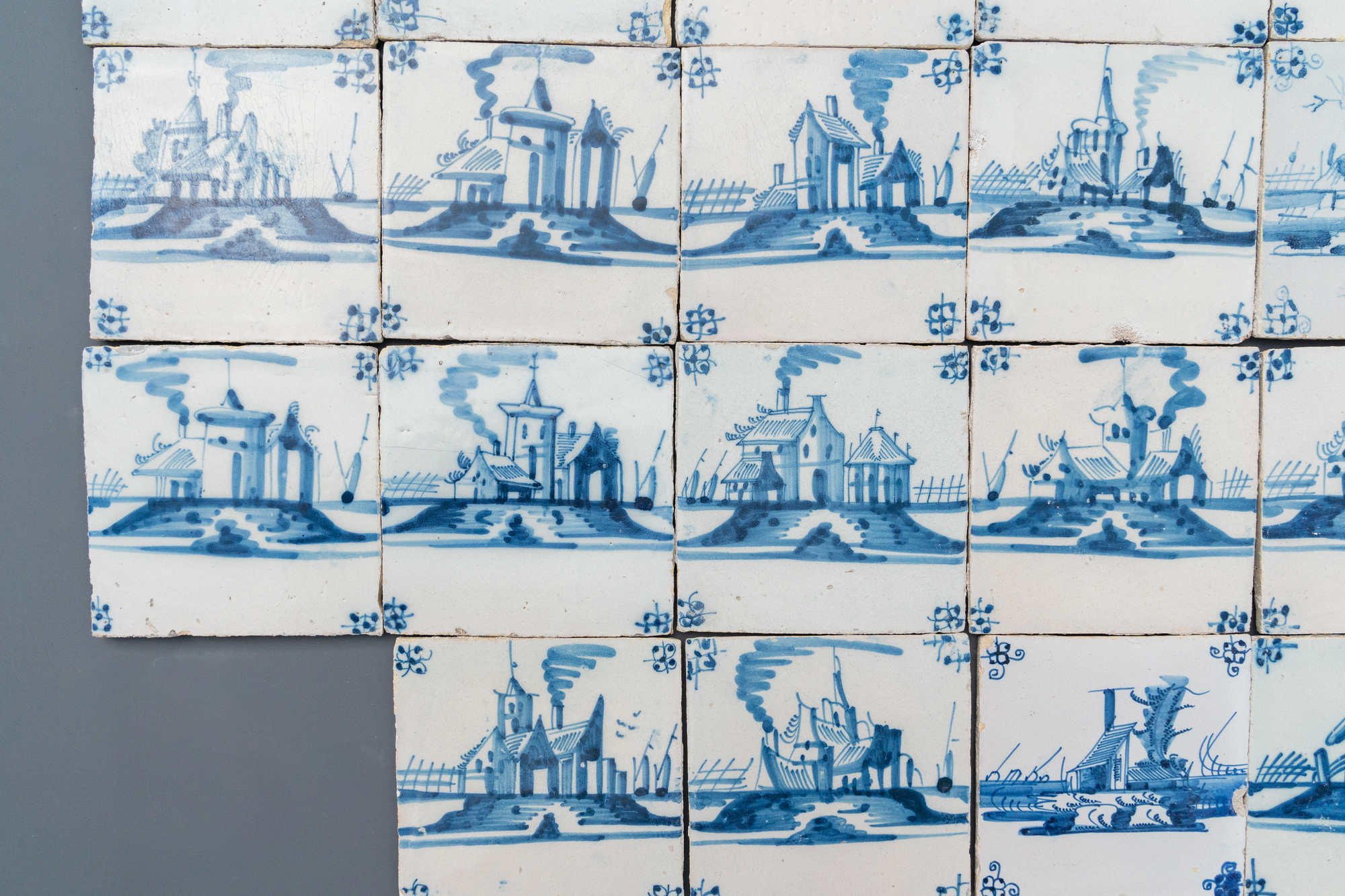 Seventy_seven blue and white Dutch Delft 'landscape' tiles, late 18th C. - Image 5 of 5