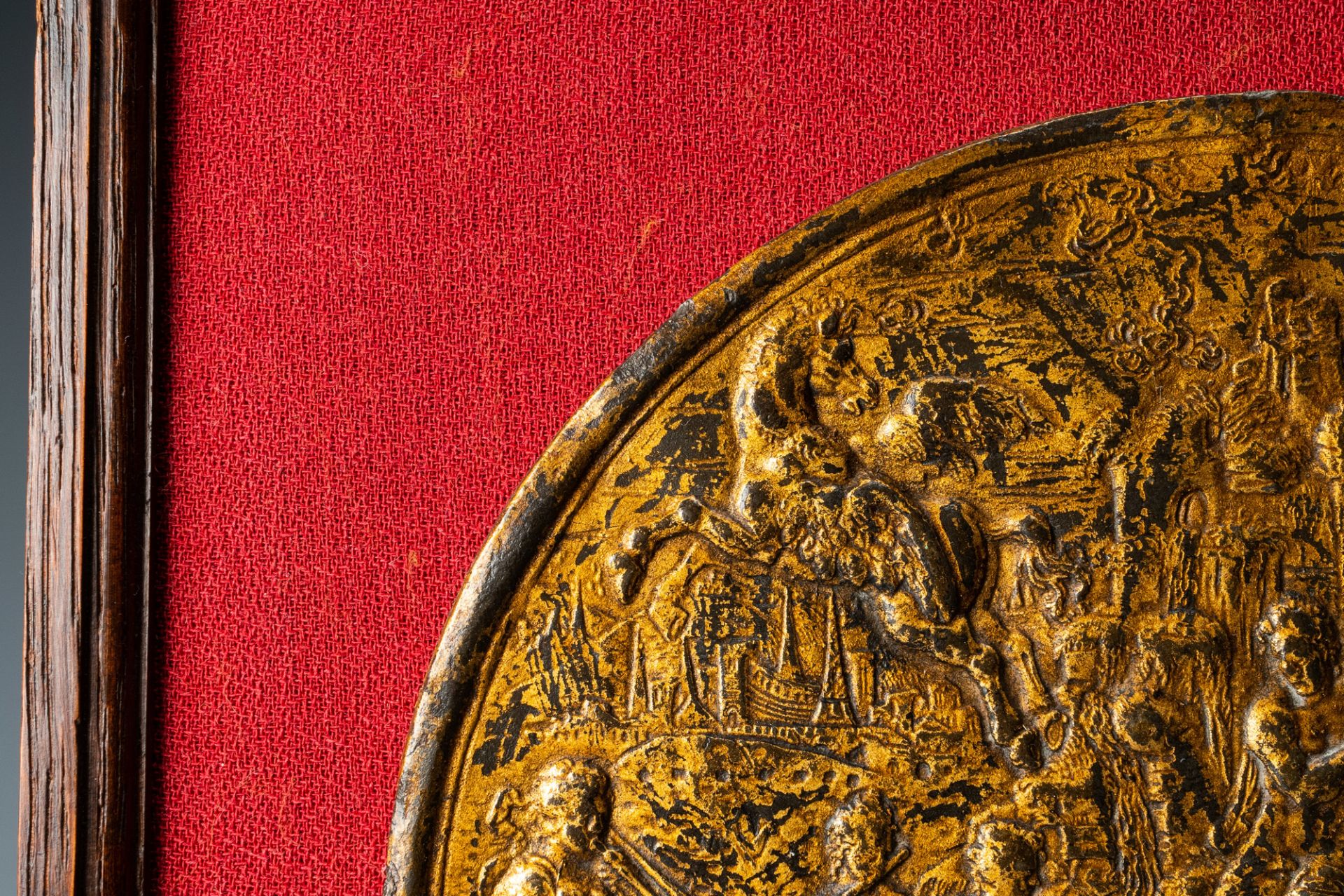 A gilded bronze 'Apollo on mount Parnassus' plaque and a bronze mortar, Flanders, 16th C. - Image 3 of 15