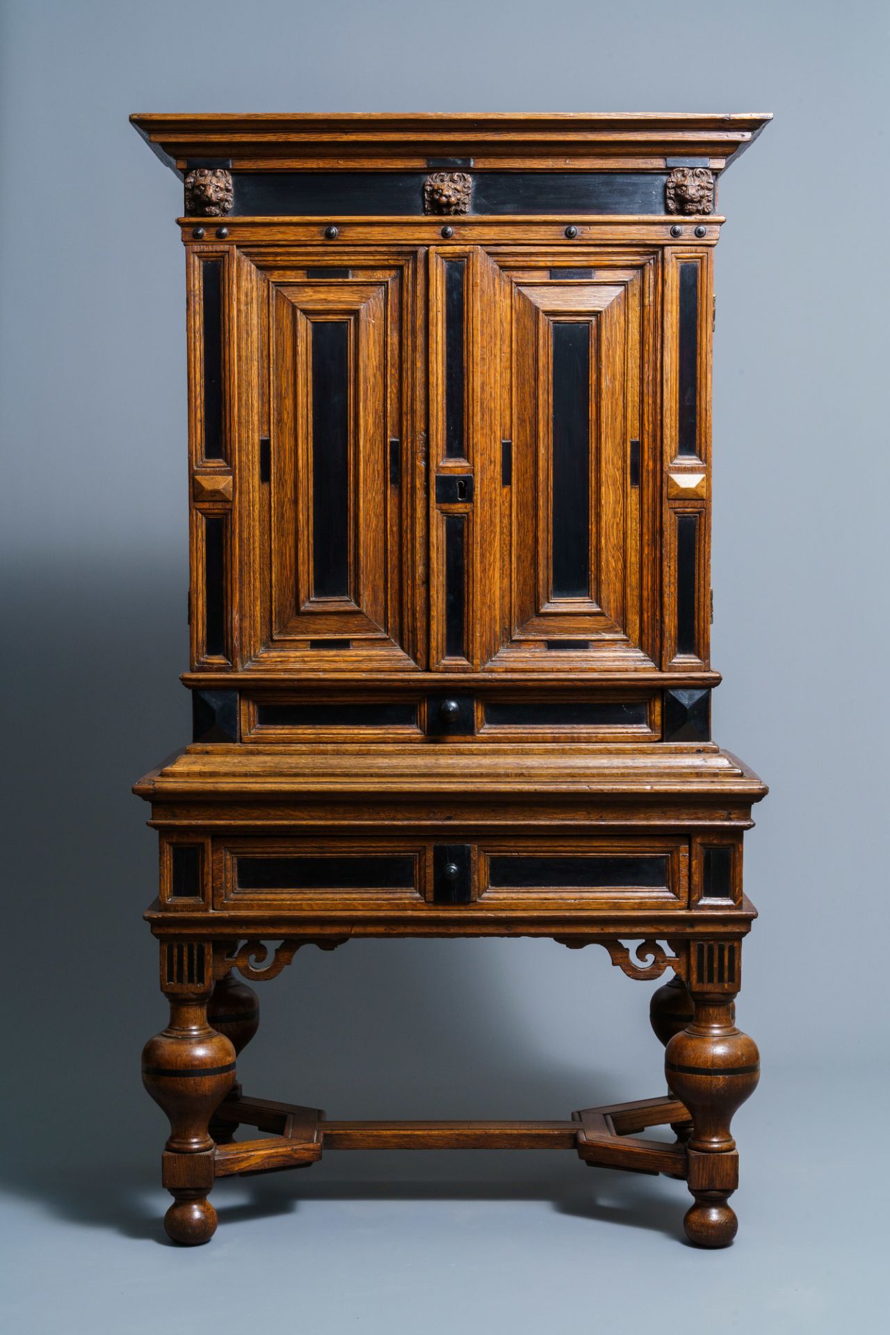 An oak and ebony two-door cabinet, The Low Countries, 17th C. - Image 2 of 8