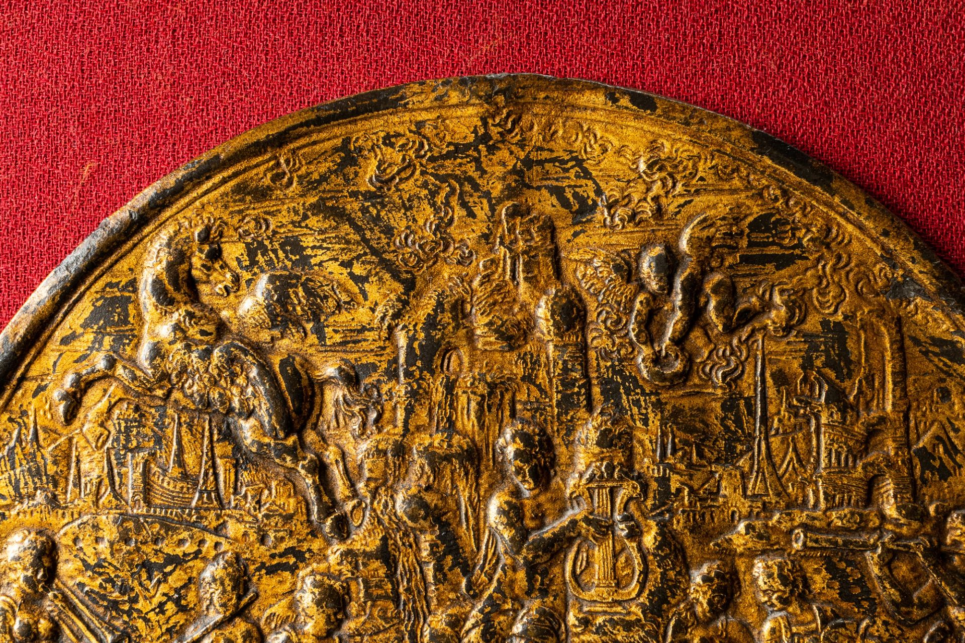 A gilded bronze 'Apollo on mount Parnassus' plaque and a bronze mortar, Flanders, 16th C. - Image 2 of 15