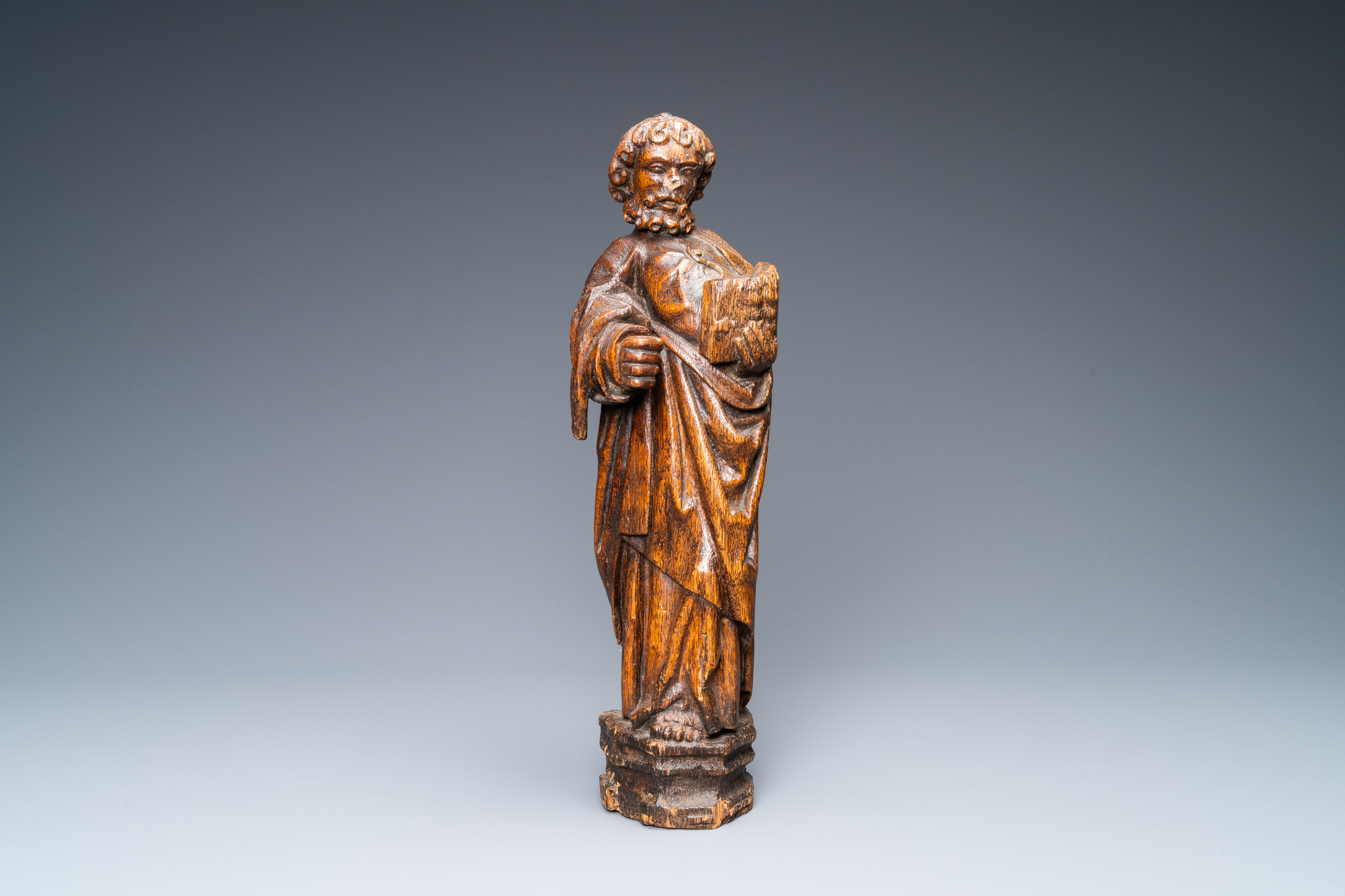 An oak figure of Peter the Apostle, Rhine Valley, Germany, 15th C. - Image 2 of 7