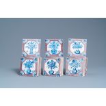 Twenty-five Dutch Delft blue, white and manganese flower vase tiles, 18th C.