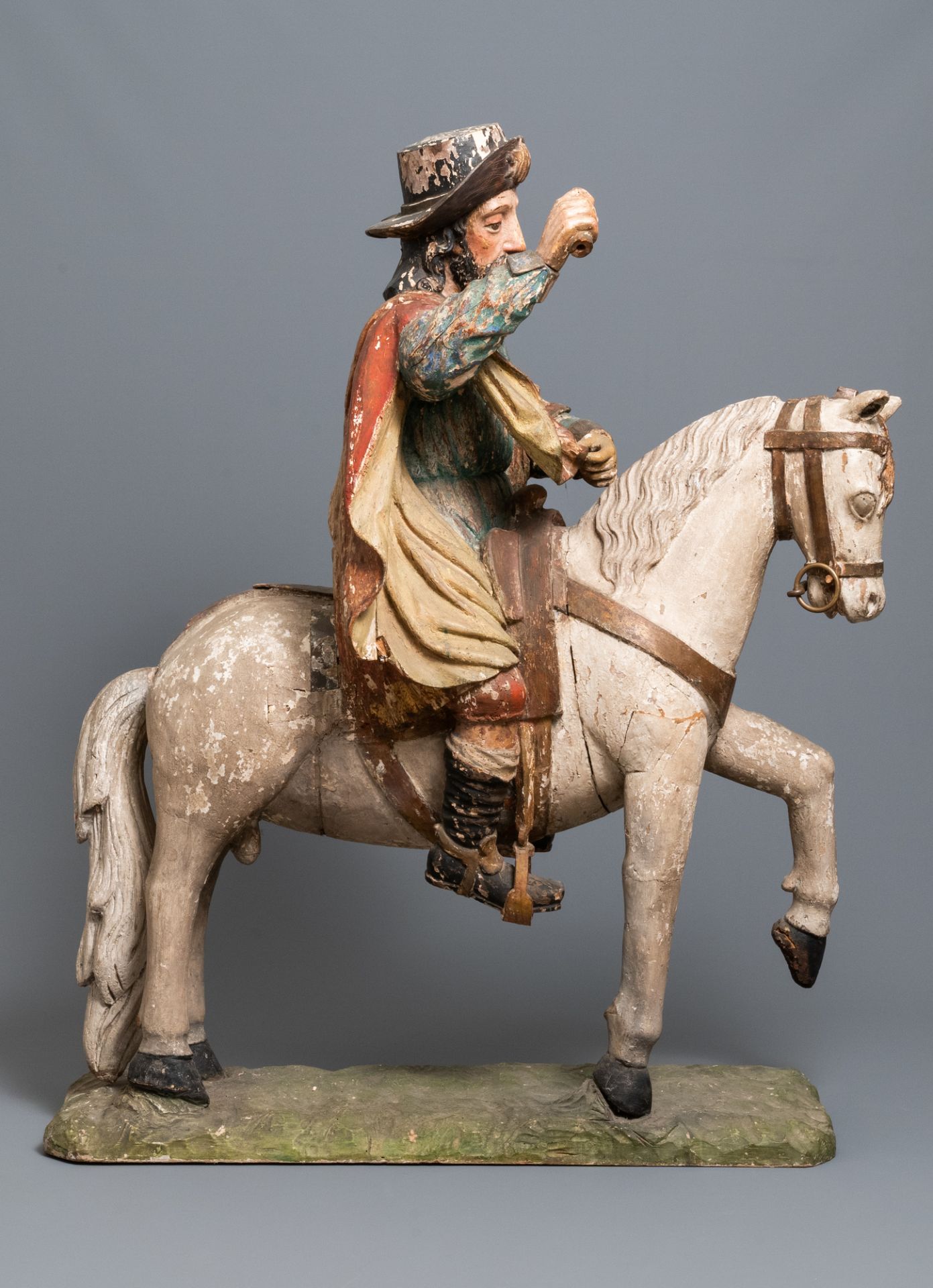 A large polychromed wooden group with Saint James of Compostela on horseback, Spain, 16th C. - Image 2 of 9
