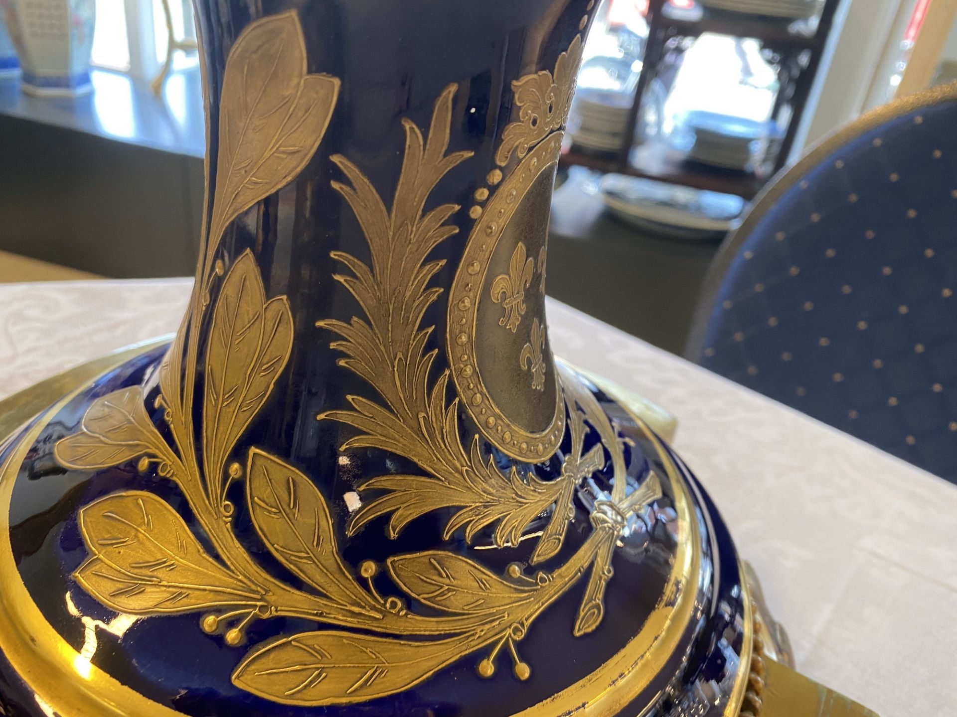 A pair of massive French Svres-style vases with gilded bronze mounts, signed Desprez, 19th C. - Image 53 of 56