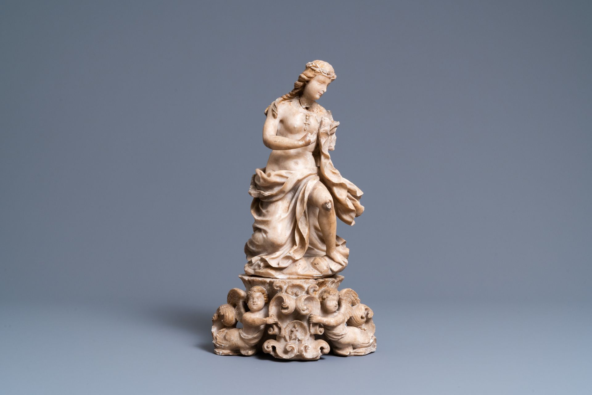 An alabaster figure of a female saint, Trapani, Sicily, Italy, 17th C. - Image 3 of 8