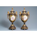 A pair of large French Svres-style vases with gilded bronze mounts, signed Le Berre, 19th C.