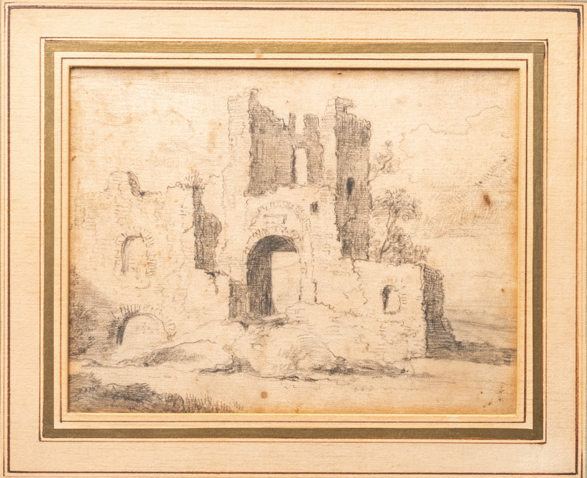 Attr. to Jacob van Ruisdael (1628/9 - 1682), pencil on paper: Landscape with ruins - Image 3 of 3