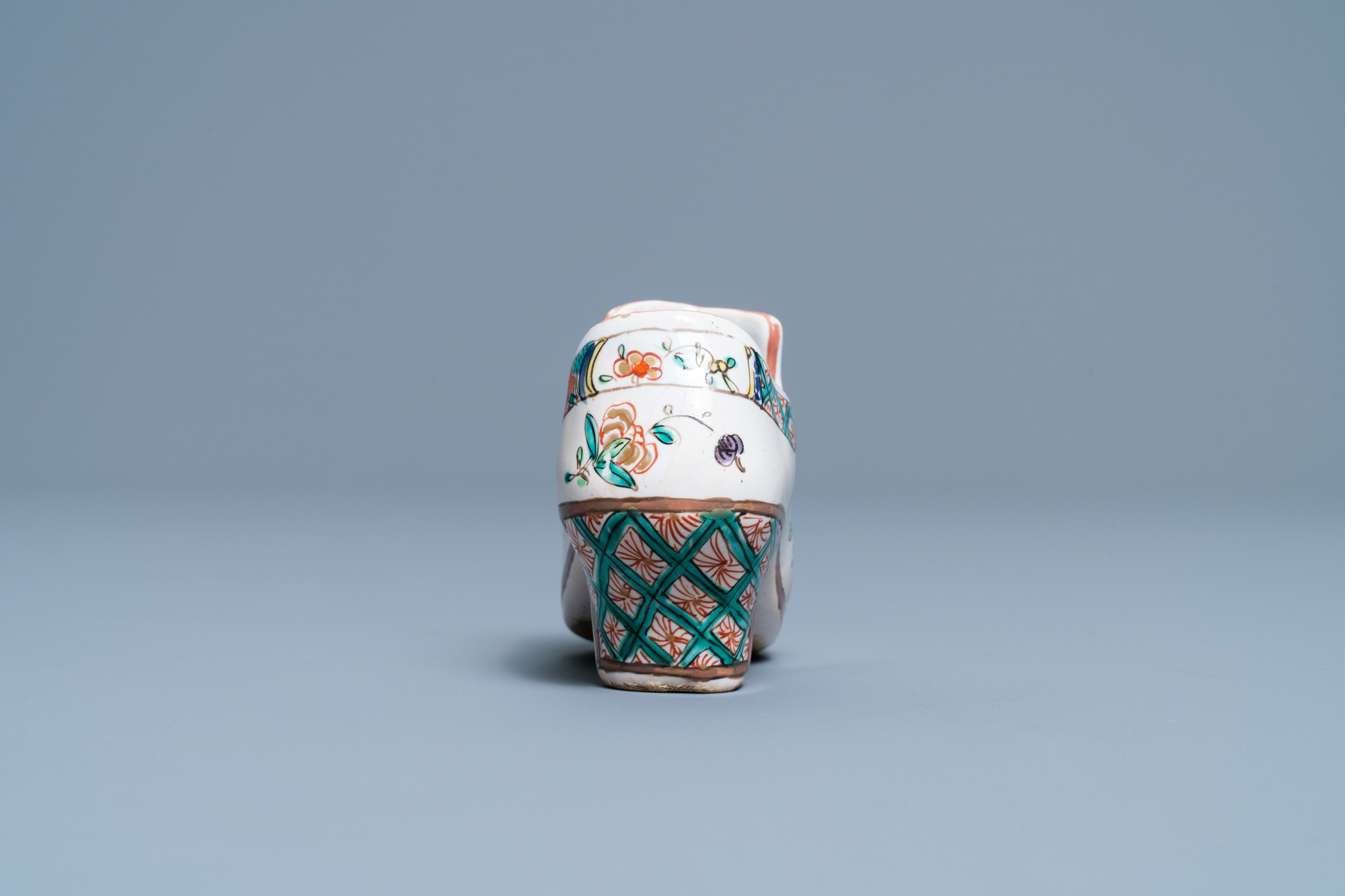 A polychrome petit feu and gilded Dutch Delft covered vase, a shoe and a pair of cashmere palette co - Image 17 of 19