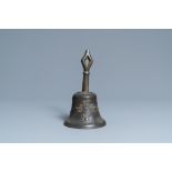 A bronze bell with applied fleur-de-lis and an IHS medallion, France, 16th C.