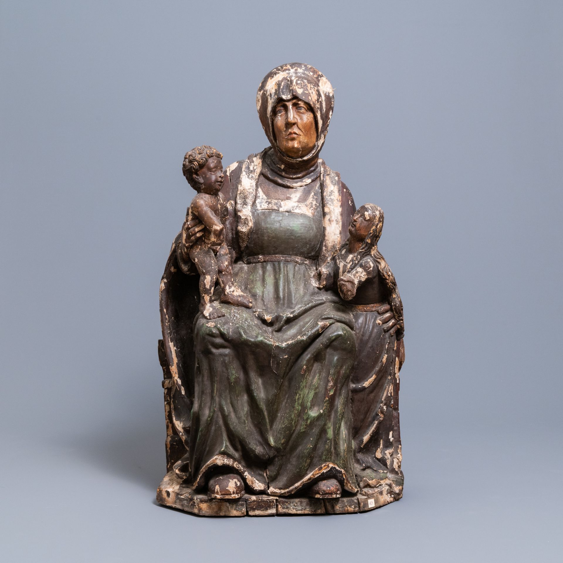 A large polychromed limewood Saint Anne Trinity group, Germany, dated 1519 - Image 2 of 6