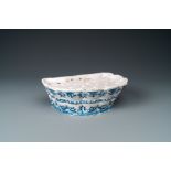 A blue and white Moustiers faience flower holder, France, 18th C.