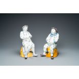 A pair of polychrome Brussels faience 'Jacqueline and Jacquot' table fountains, 18th C.