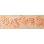 Italian school, after Charles Parrocel, sanguine on paper, 18/19th C.: Five heads of helmeted soldie