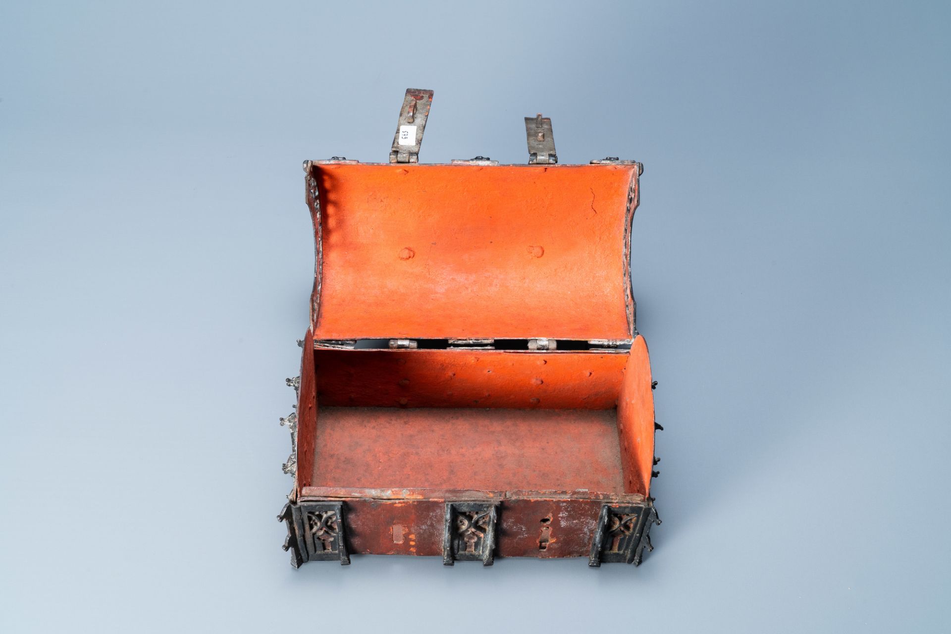 A partly red painted cast iron casket, France, 15th C. - Image 12 of 12