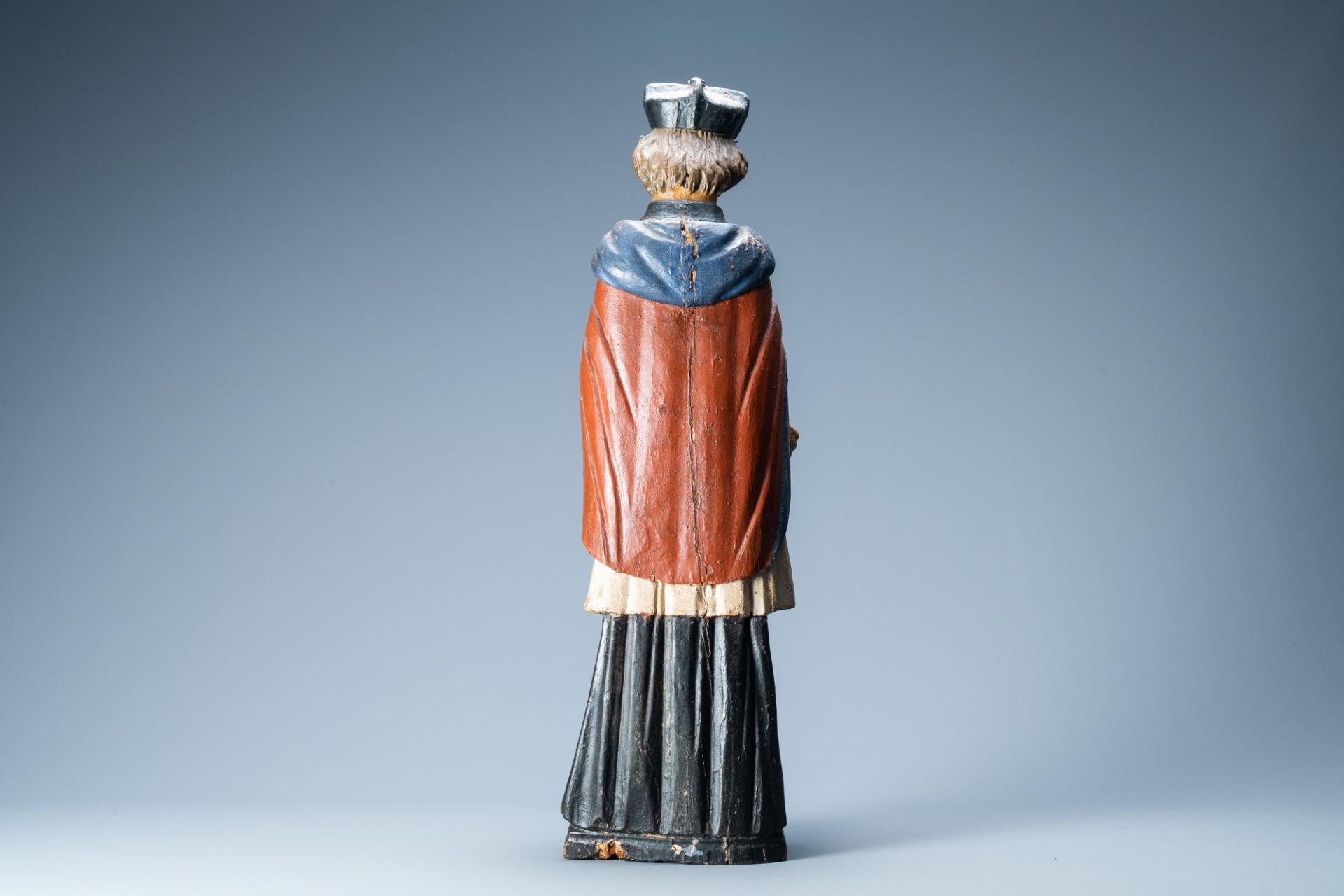 A polychromed wooden figure of Saint John of Nepomuk, probably Germany, 17/18th C. - Image 4 of 7