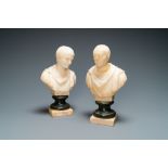 A pair of Italian alabaster busts of the emperors Trajan and Julius Caesar, 19th C.