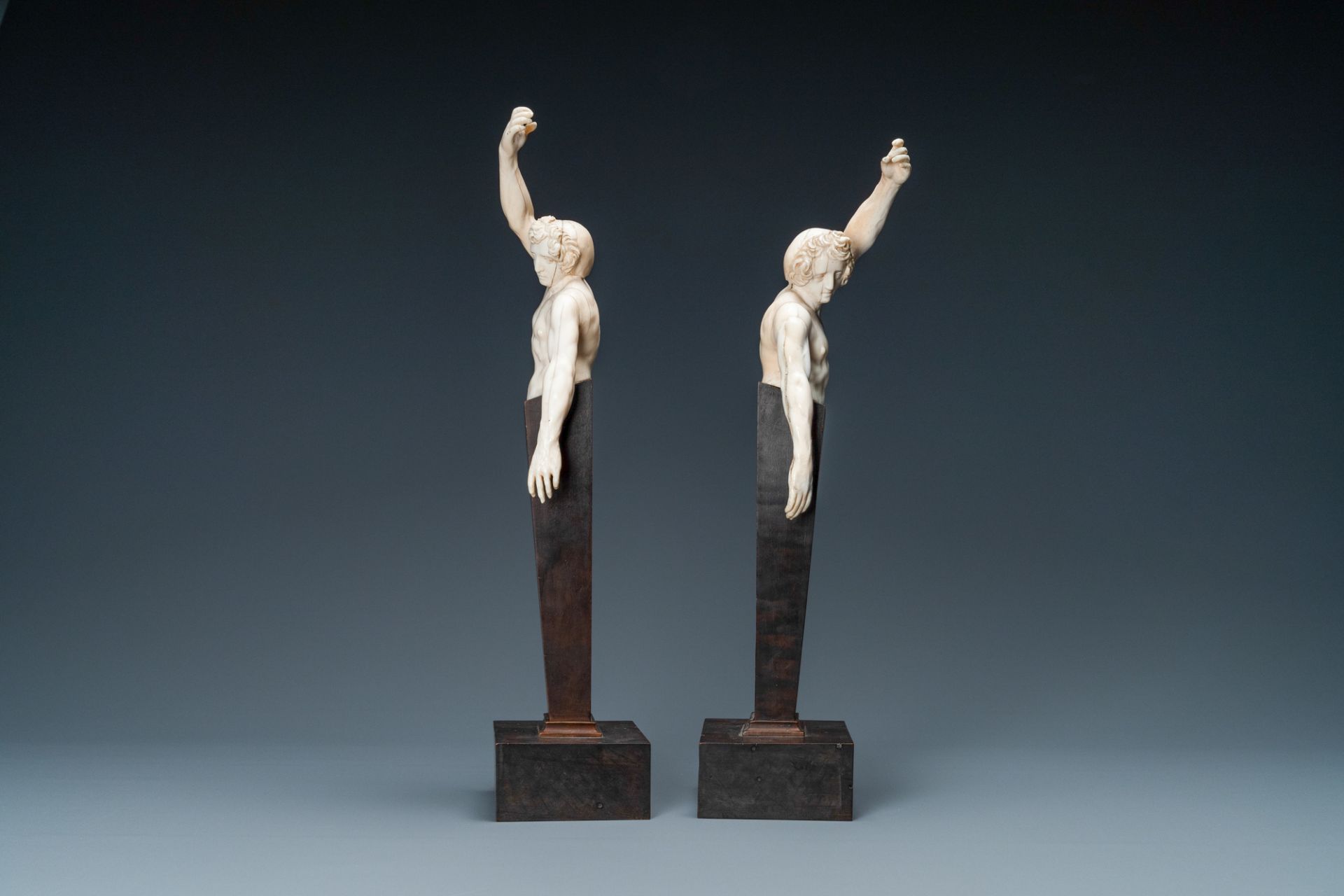 A pair of ivory busts of males, Northern Germany or Italy, 17th C. - Image 2 of 12