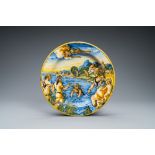 An Italian maiolica mythological subject 'Latona and the Frogs' dish, Urbino, 16th C.