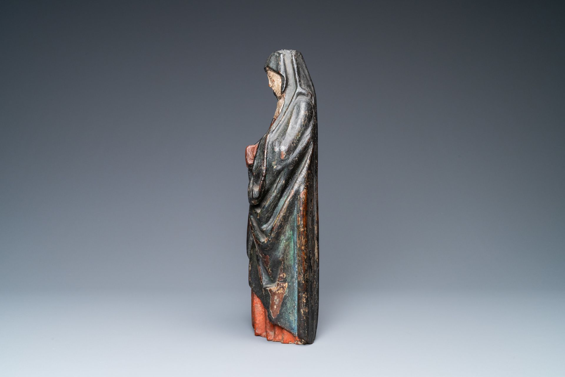 A polychromed oak figure of a Golgotha Madonna, ca. 1500 - Image 3 of 7