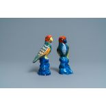 A pair of polychrome Dutch Delft models of parrots, 18th C.