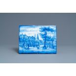 A Dutch blue and white Delft-style plaque with a village view, probably Utrecht, ca. 1800