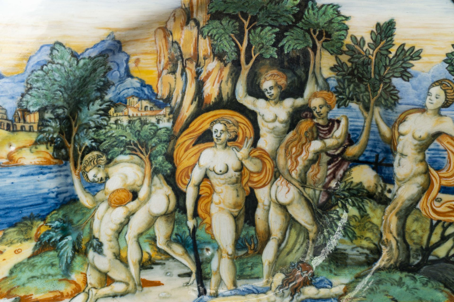 An Italian maiolica mythological subject 'The transformation of the Maenads' dish from the Lanciarin - Image 3 of 4