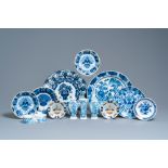 A varied collection of Dutch Delft blue and white and polychrome pottery, 18th C.