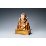 A polychromed and gilded wooden reliquary bust, Italy, 17th C.