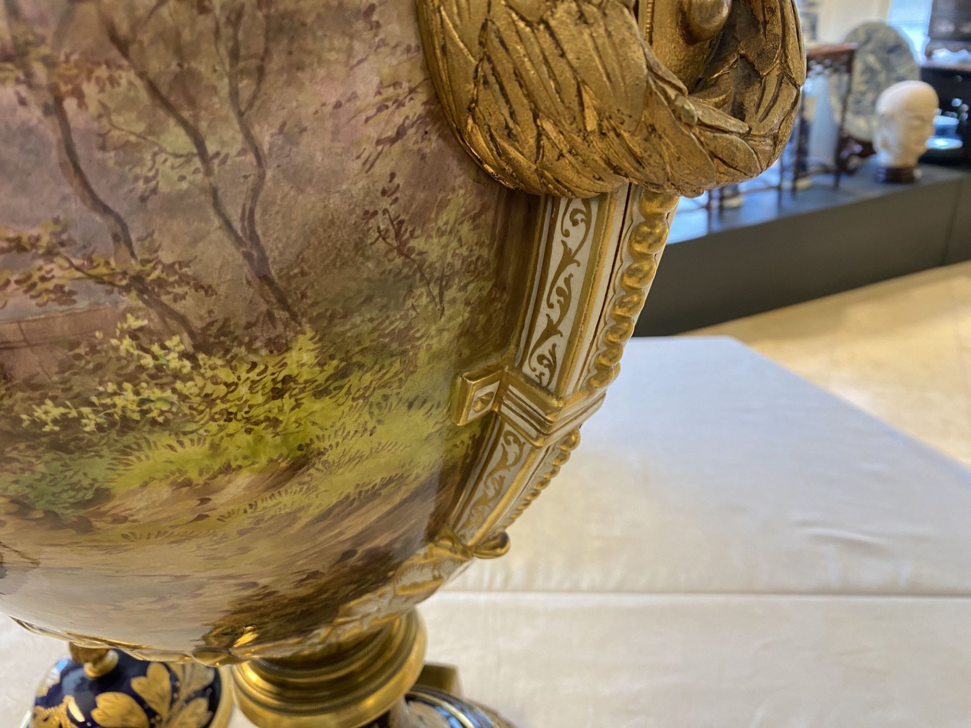 A pair of massive French Svres-style vases with gilded bronze mounts, signed Desprez, 19th C. - Image 47 of 56