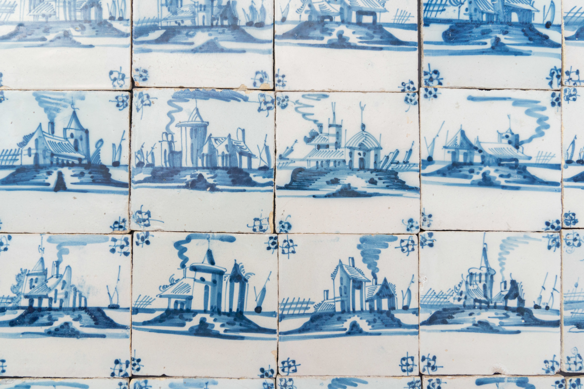 Seventy_seven blue and white Dutch Delft 'landscape' tiles, late 18th C. - Image 2 of 5