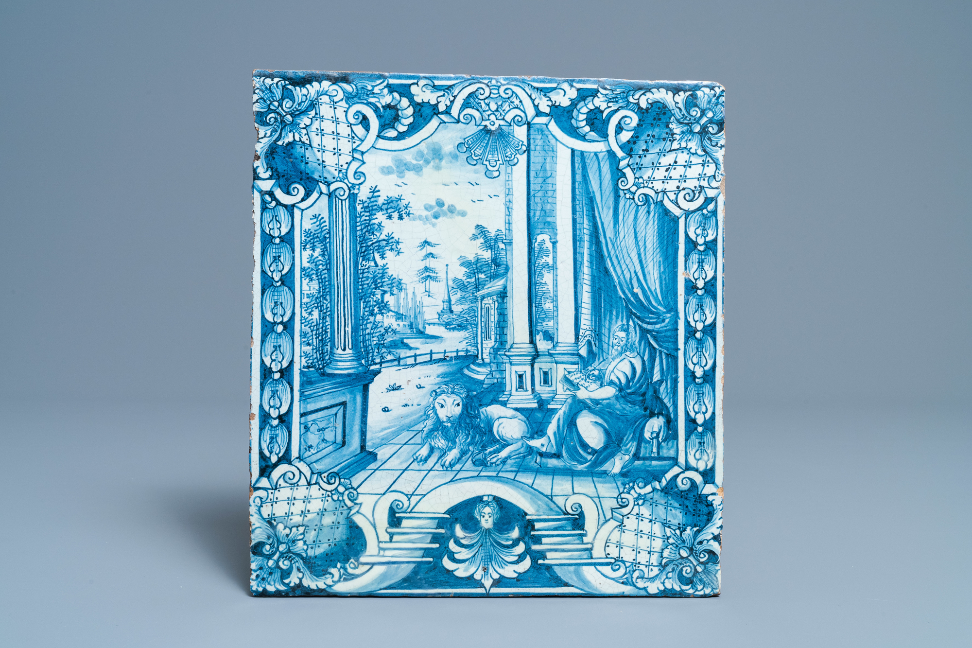 Two blue and white German stove tiles with biblical scenes, Nuremberg, 18th C. - Image 2 of 5