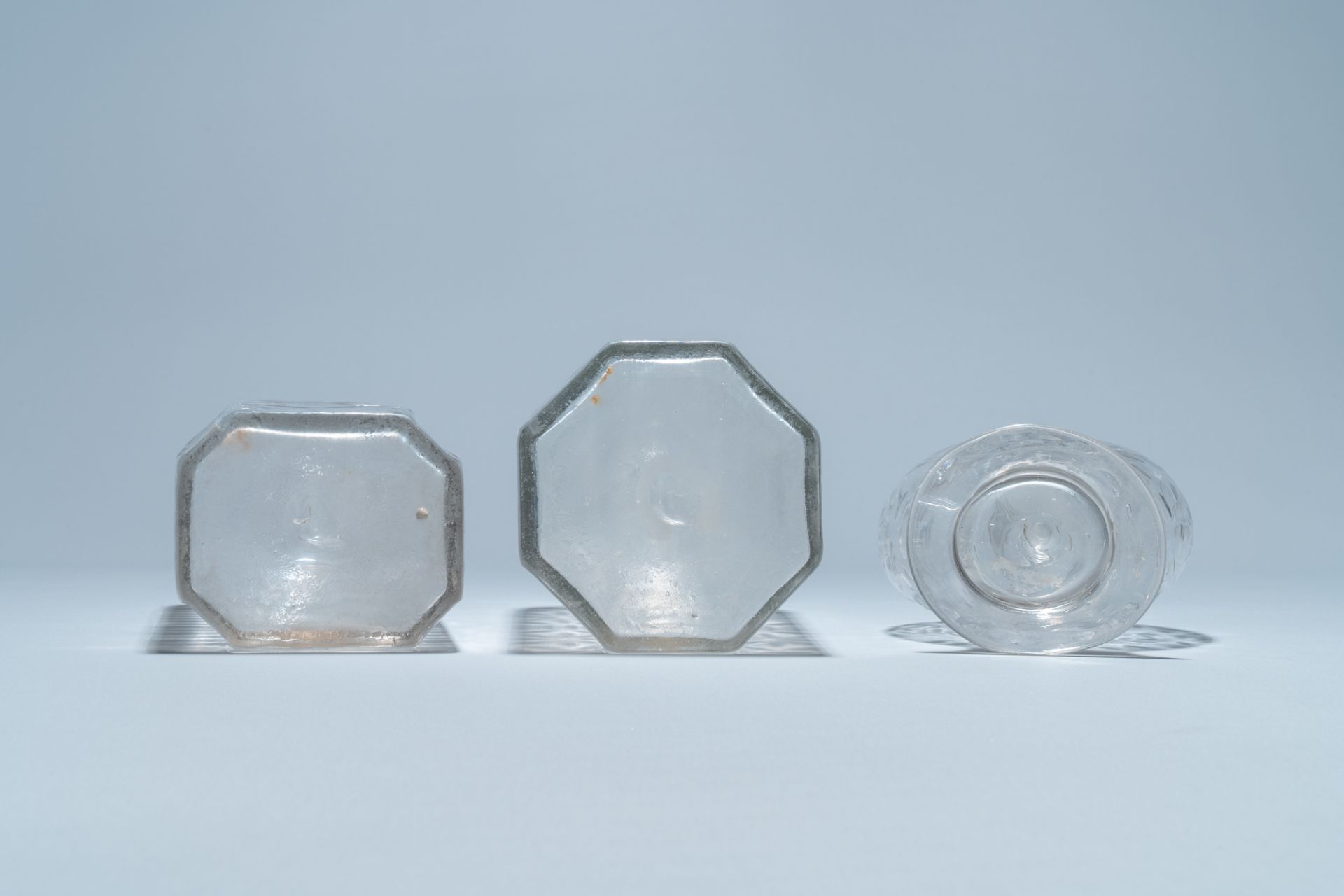 Three weel-cut glass bottles, probably Liege, 18/19th C. - Image 6 of 7