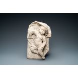 A marble figure of the infant Jesus lying on the cross, France or Italy, 17th C.