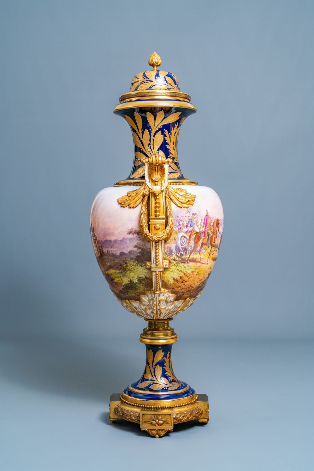 A pair of massive French Svres-style vases with gilded bronze mounts, signed Desprez, 19th C. - Image 8 of 56