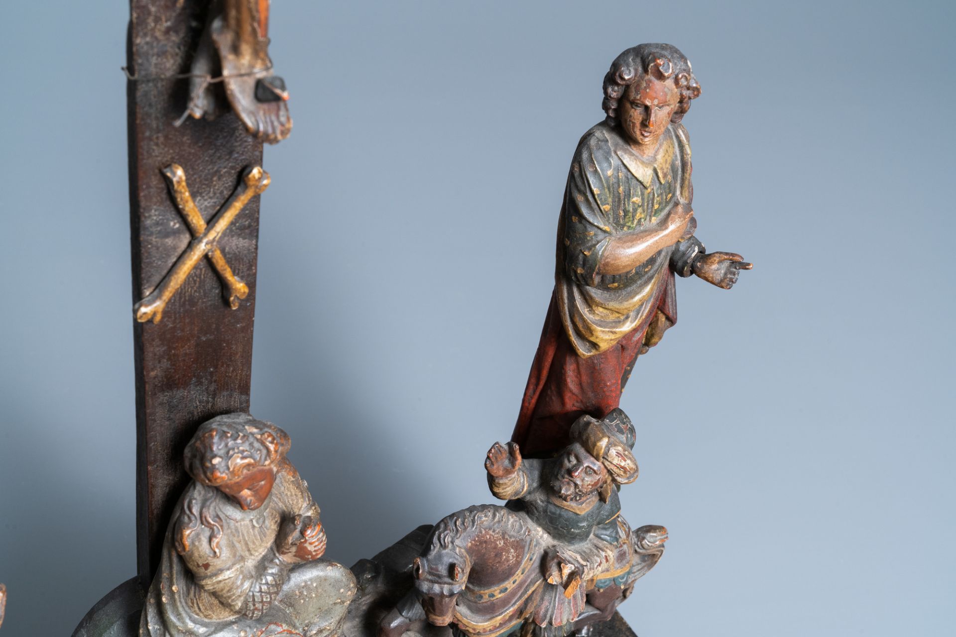 A polychromed wooden crucifixion group, Northern Italy, 16th C. - Image 9 of 10