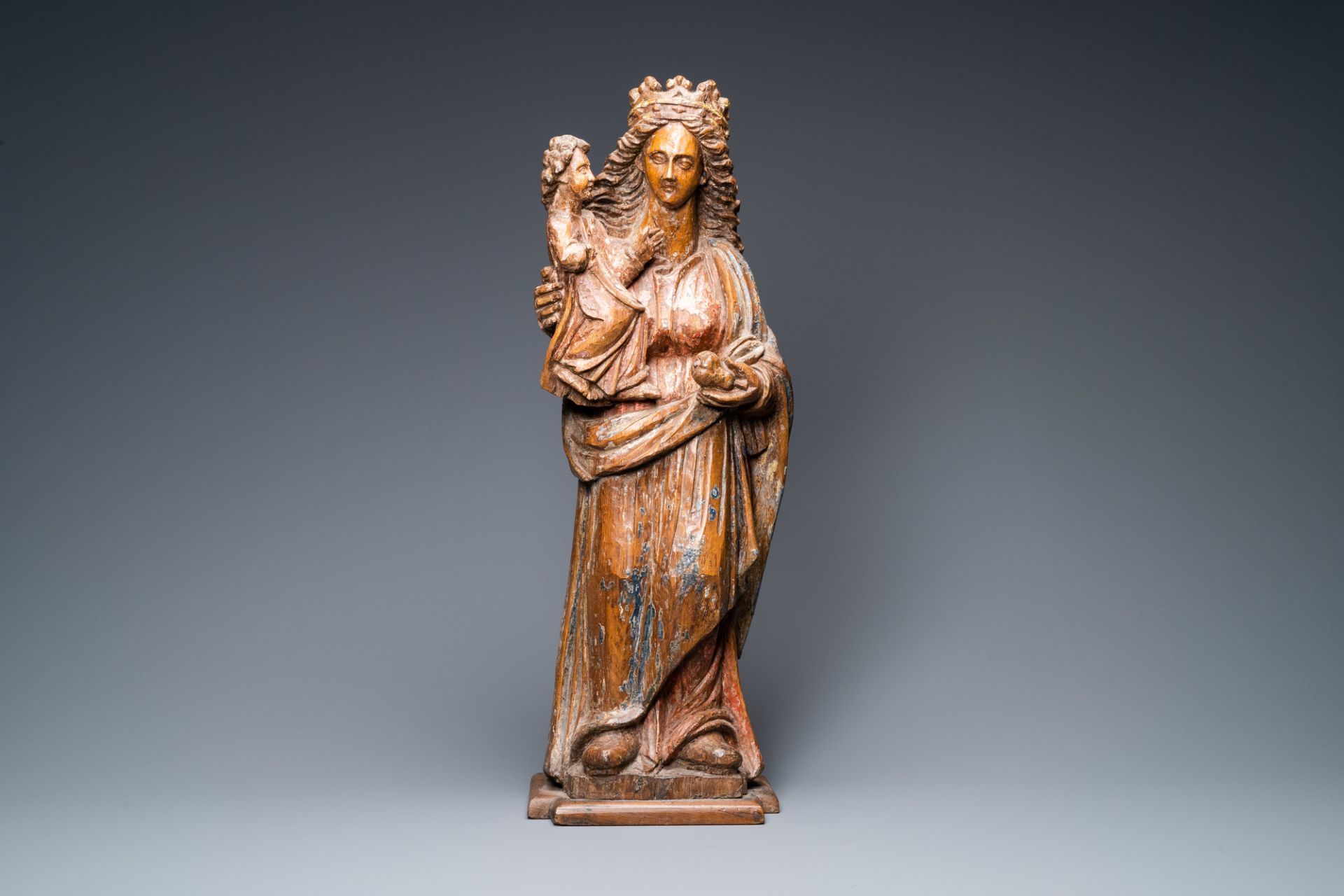 An oak figure of a Madonna with child, Flanders, 17th C.