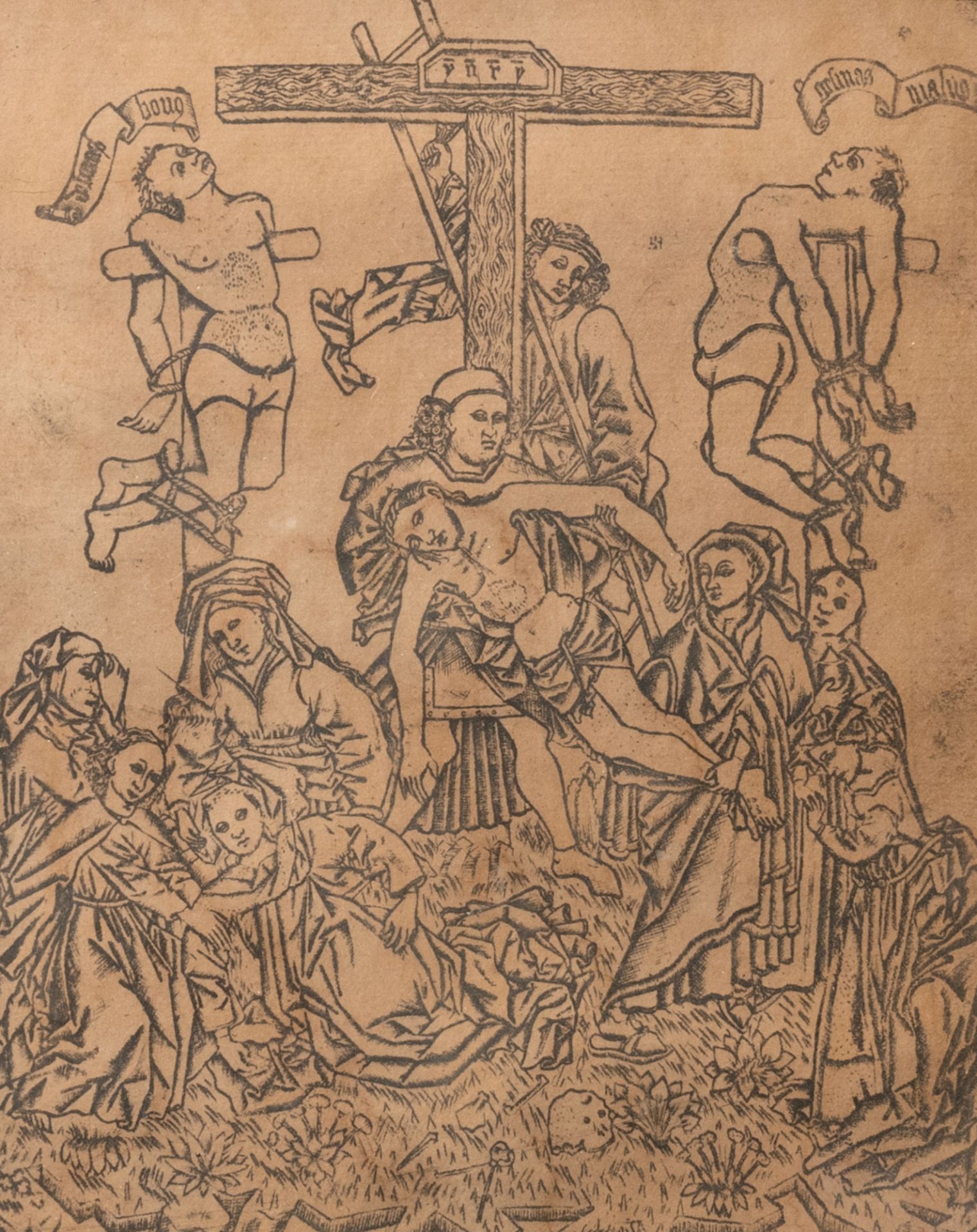 An anonymous woodcut depicting the descent from the cross, 15th C. - Image 3 of 3