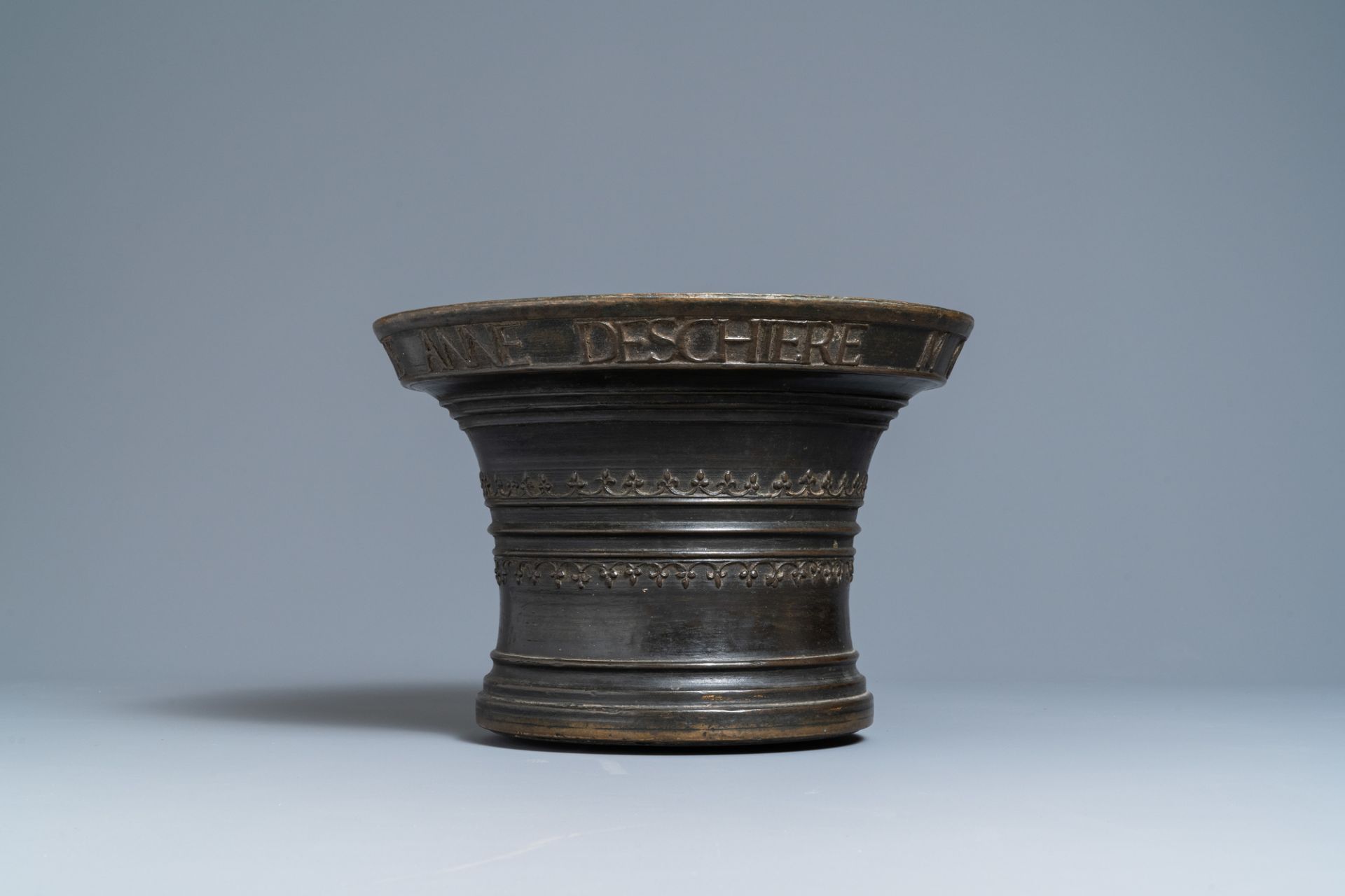 A large bronze mortar dated 1557 and inscribed for Martin Doeulle, North of France - Image 5 of 6