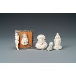 A mother-of-pearl profile bust, an ivory figure and two busts of Christ and an ivory Madonna, 18/19t