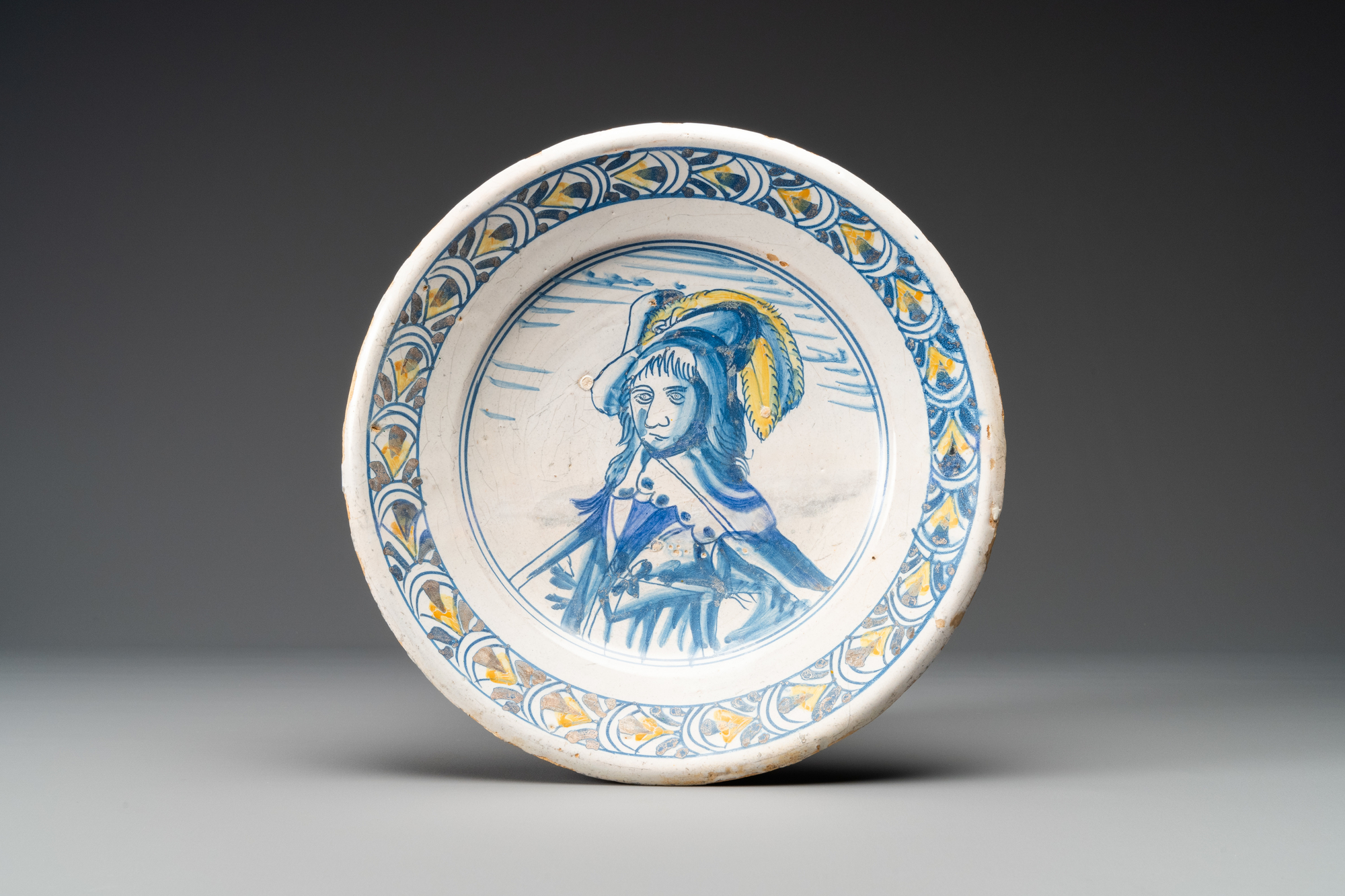 A Dutch maiolica orangist portrait dish with Prince William II of Orange, mid 17th C.