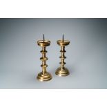 A composite pair of brass alloy candlesticks, Germany, 16th C.