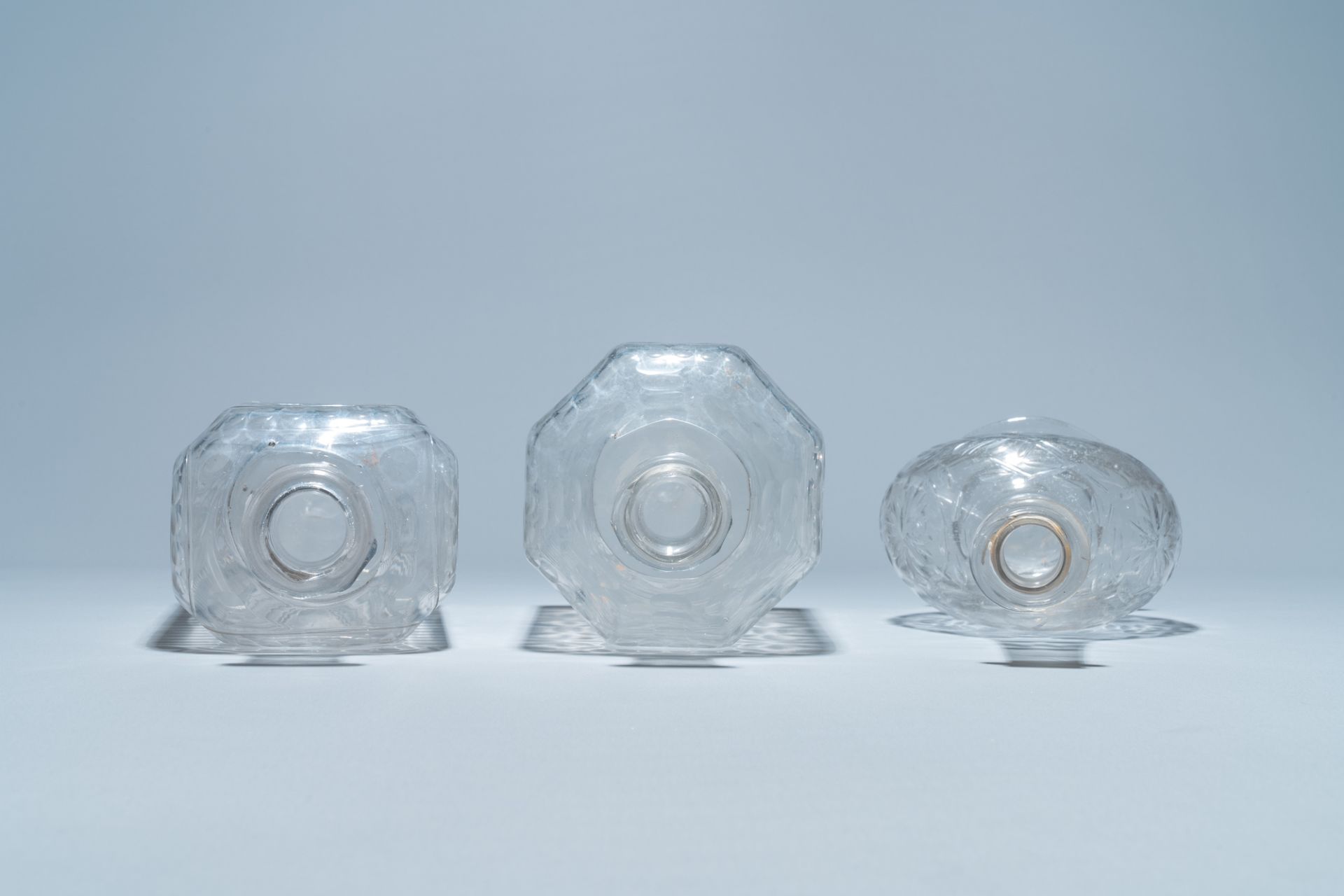 Three weel-cut glass bottles, probably Liege, 18/19th C. - Image 7 of 7