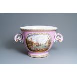 An exceptionally large 'Pompadour' pink-ground porcelain jardinire, possibly Svres, 19th C.