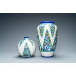 Two Boch Keramis Art Deco vases with crackled glazes, 1st half 20th C.