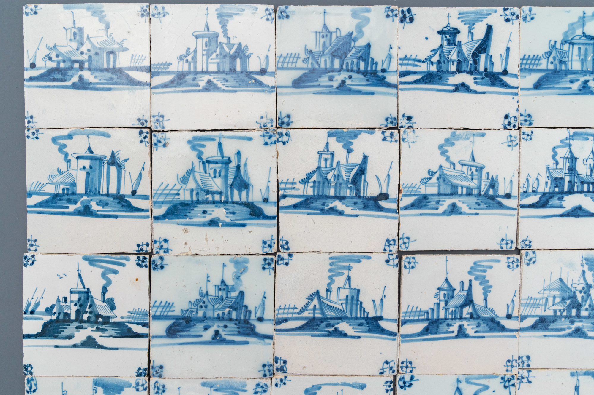 Seventy_seven blue and white Dutch Delft 'landscape' tiles, late 18th C. - Image 3 of 5