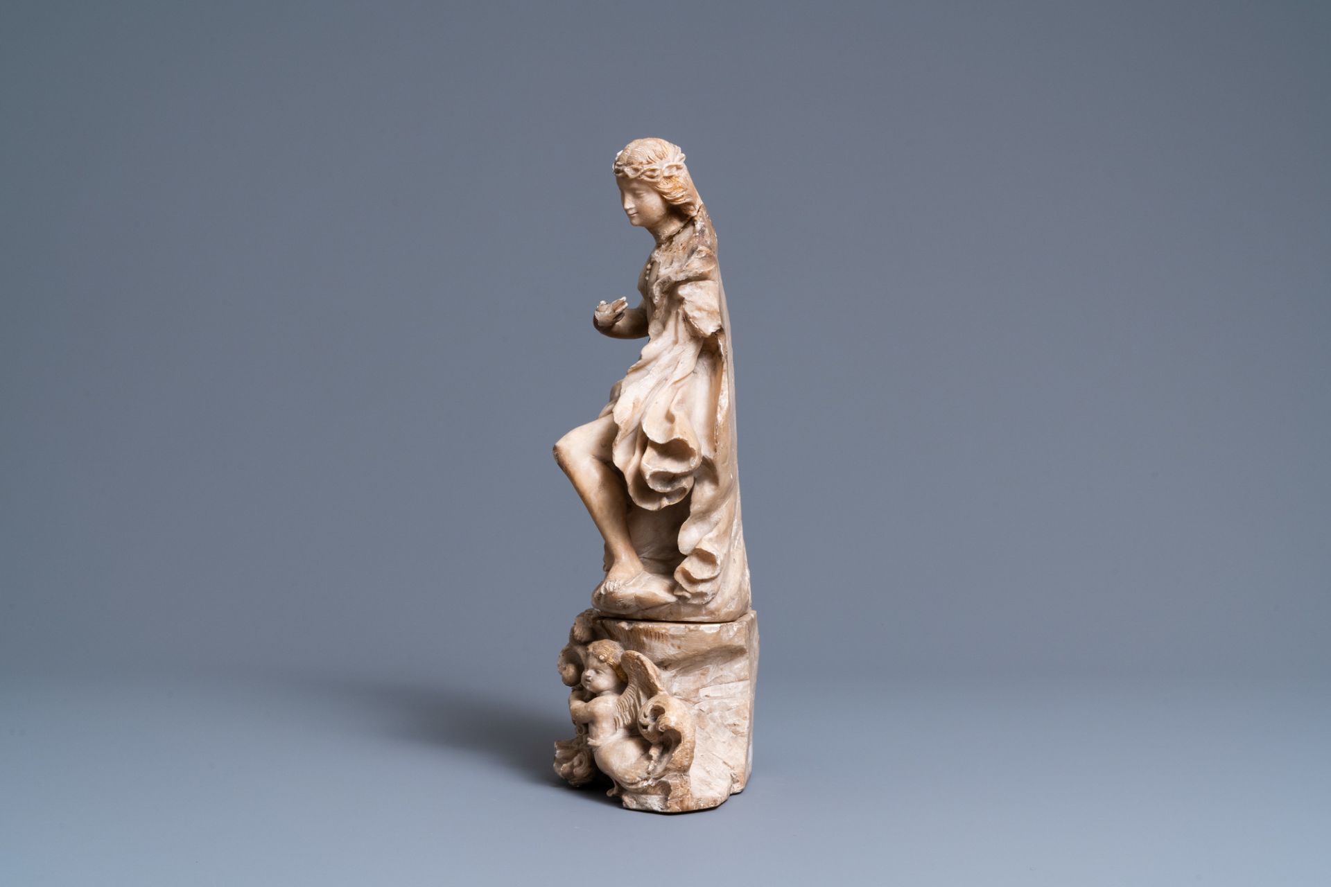 An alabaster figure of a female saint, Trapani, Sicily, Italy, 17th C. - Image 6 of 8