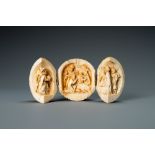 An ivory triptych ball depicting 'The adoration of the magi', France, 19th C.