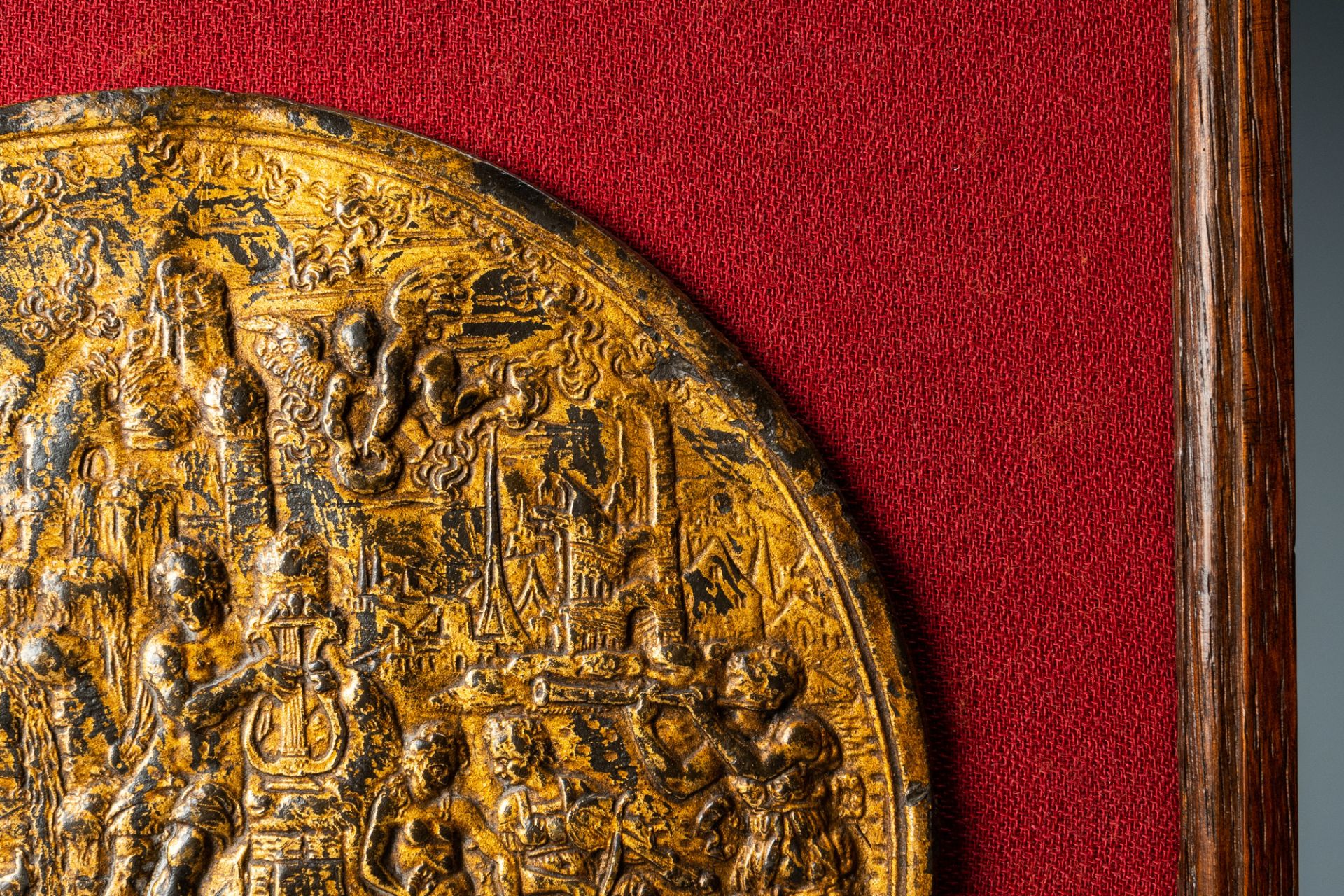 A gilded bronze 'Apollo on mount Parnassus' plaque and a bronze mortar, Flanders, 16th C. - Image 5 of 15